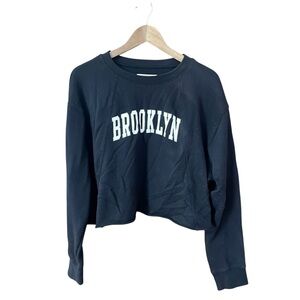 Aeropostale Sweatshirt L Black Brooklyn NYC Cropped Crew Neck Urban Oversized